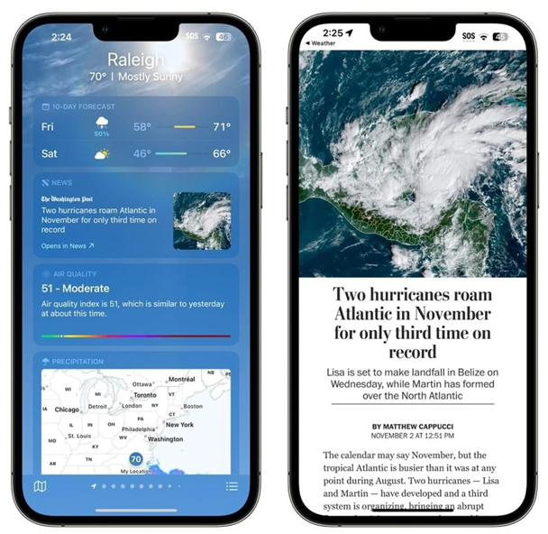 木兰苹果14维修分享iPhone 14手机如何看天气时顺带看新闻 