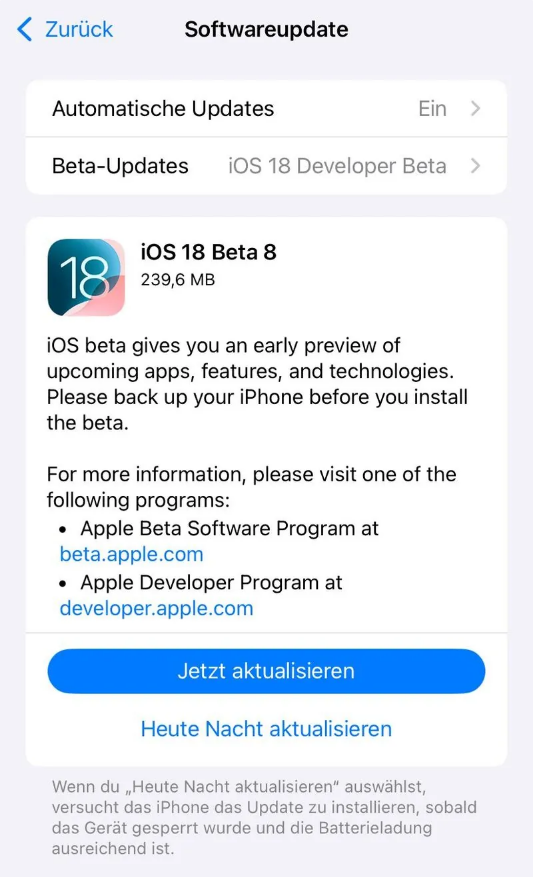 木兰苹果手机维修分享苹果 iOS / iPadOS 18 开发者预览版 Beta 8 发布 